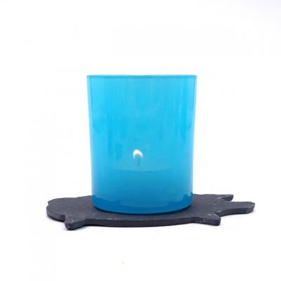 wholesale high quality blue color painting aroma scented soy candle tumbler glass candle holder jar for tea light