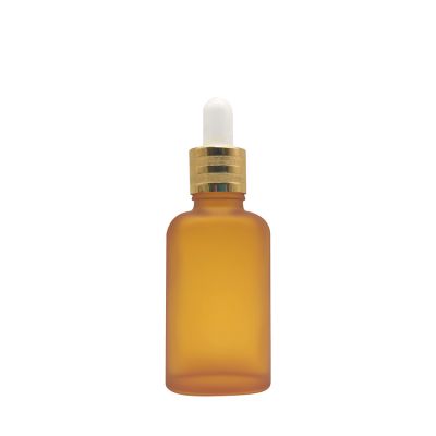 Hot Sale Yellow Frosted Glass Essential Oil Bottle For Cosmetic 30ml Empty Flat Shape With Dropper 