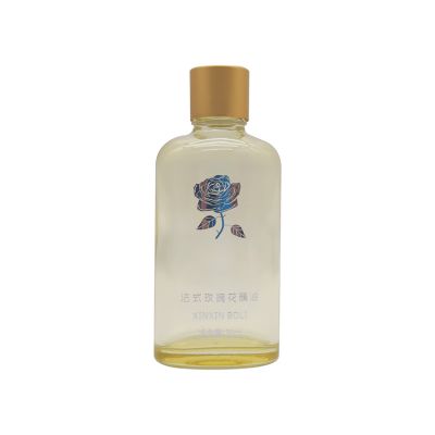 50ml Glass Yellow Essential Oil Flat Bottle With Luxury Golden Screw Cap