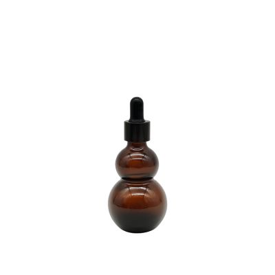 30ml High Quality Amber Double Gourd Glass Essential Oil Bottles With Customized Dropper