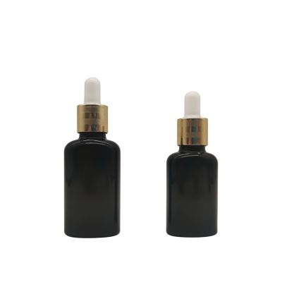 10ml 20ml 30ml 50ml Black Flat Essential Oil Bottle With Luxury Gold Cap