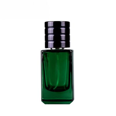 Square transparent green 30ml glass perfume bottle with plastic cover