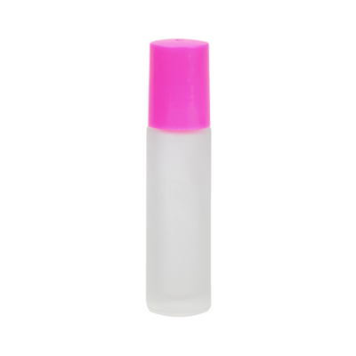 roll on bottles wholesale 5ml 10ml frosted glass pink cap gemstone perfume bottle with roller ball