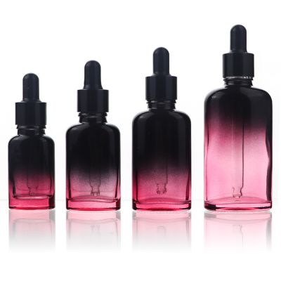 High quality gradient red 10ml 20ml 30ml 50ml flat should essential oil dropper glass bottle with gold lid 
