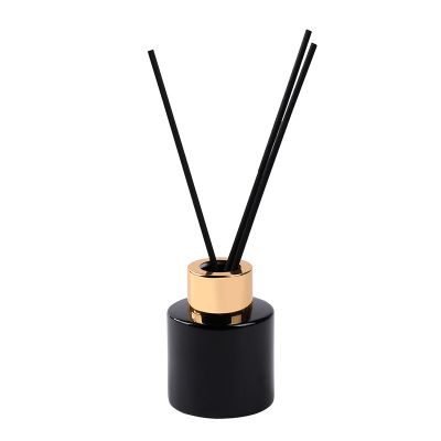 empty round 50ml black glass reed diffuser bottle with cap