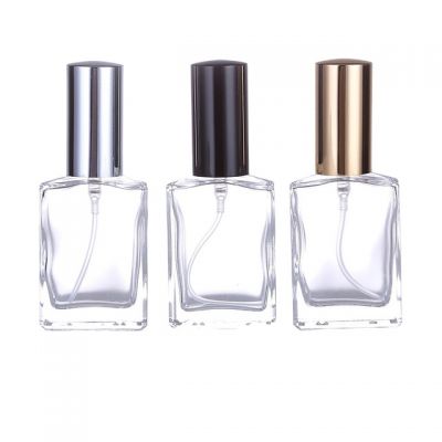 New Design 30ml Clear Rectangle Glass Perfume Spray Bottle with Aluminum Mist Sprayer