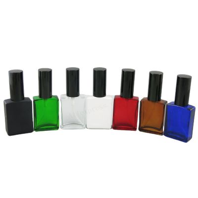 30ml Black White Clear Blue Green Amber Square Flat Glass perfume Bottle With Fine Mist Sprayer Amber Perfume Bottle 