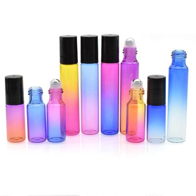 high quality gradient rainbow colors 5ml 10ml thin glass roller on glass perfume bottle for cosmetic packaging 