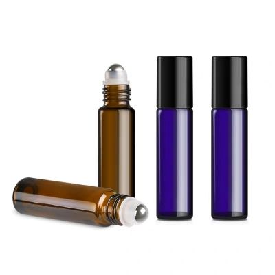 10ml Clear Amber Blue Roll On Glass Bottle Perfume Essential Oil Bottle 10ML Roll-On Vial Black Plastic Cap 