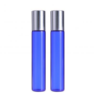 round cosmetic roller bottles 10ml empty blue roll on bottle with ball for essential oil