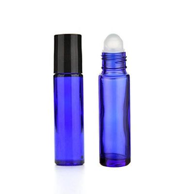 10ml Roll On Glass Bottle Perfume Essential Oil Bottle blue Roll-On Vial Black Plastic Cap 