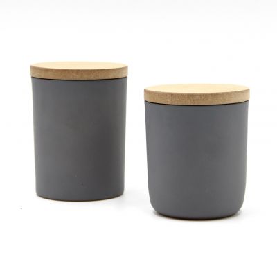 Frosted Glass Candle Jar with Wood Lids Gray Candle Jar with Logo