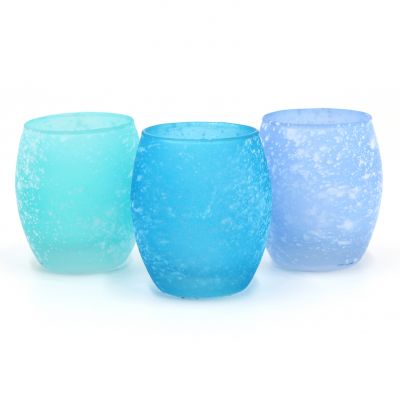 Cylinder Ocean Style Blue Glass Candle Holder For Wedding