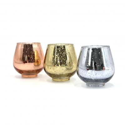 2020 New 3 Set Rose Gold Glass Tea Candle Holder for Home Decoration