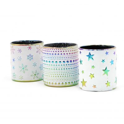 Small Glass Embossed Candle Holder White Candle Stick Holder 
