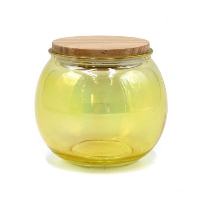 Empty Yellow Glass Candle Jar for Candle Making Iridescent Colored Glass Candle Jar with Lid