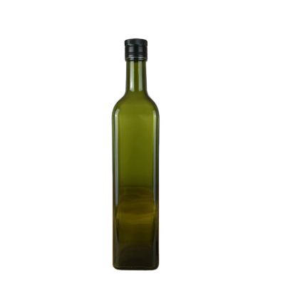 High Quality 750 ml Square Cooking oil Olive Oil Green Glass Bottle with metal lid