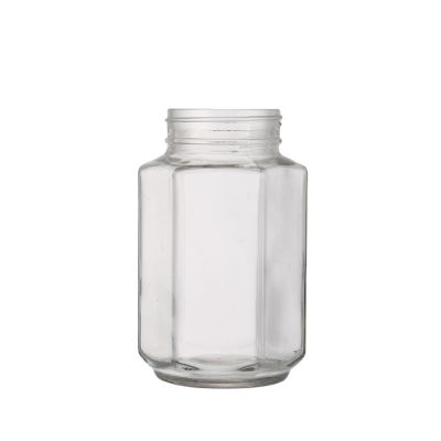 Cheap Price Hexagonal 500 ml Clear Customization Glass Jar for Honey with Metal Lid 