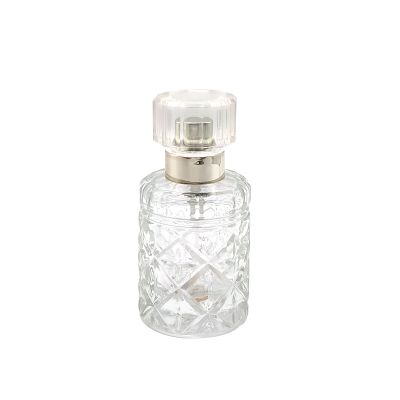 2019 premium clear glass perfume bottle Carving decorative pattern