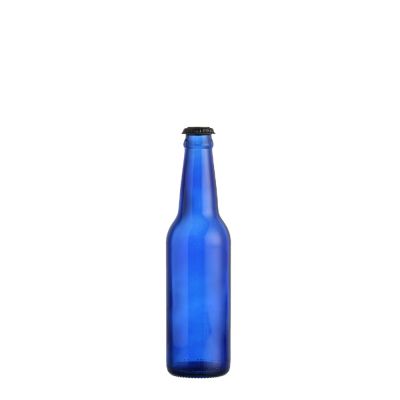 High quality good price 250 ml bulk extra flint round blue beer glass bottle crown lid 