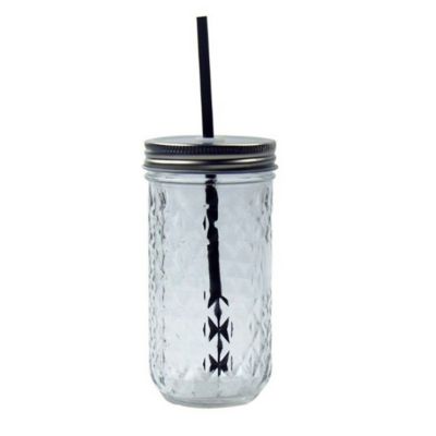 Customized Logo 250ML 350ML 480ML 650ML Empty Glass CleaJar With Lids And Straws