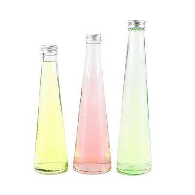 250ml 300ml 330ml Taper Shaped Glass Beauty Juice Bottle With Aluminium Cap For Milk Tea Fruit Wine 