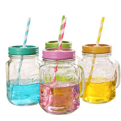 Cheap 500ML Glass Drinking Jars Drinking Jar Mental Lid Custom Logo 