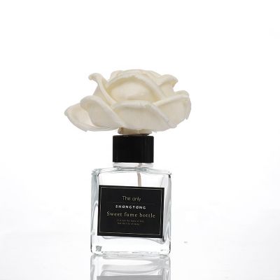 High Quality 100ml Square Shape Diffuser Glass Bottles With Soda Flowers 