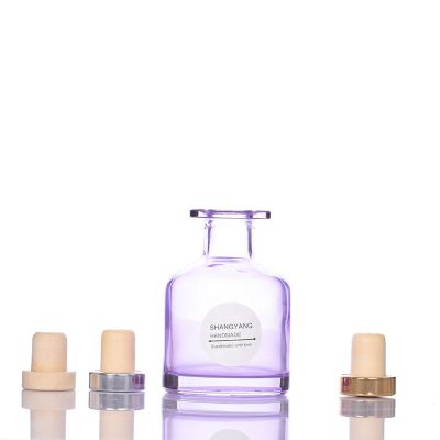 150 ml Round Light Purple Reed Diffuser Glass Bottle with Rattan and Dry Flower
