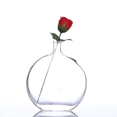 New Style 500ml Flat Round Glass Bottle Aroma Reed Diffuser Bottle With Flower 