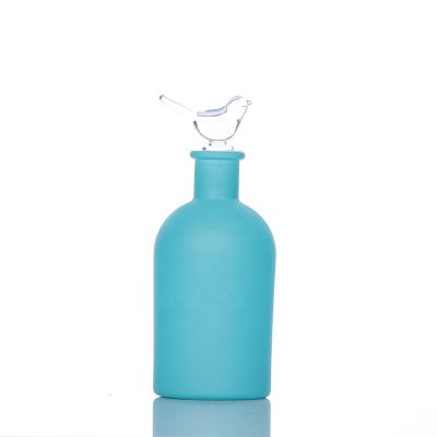 200ml Cylinder Shaped Matte Blue Reed Glass Diffuser Bottle Glass Bottle Decorative 
