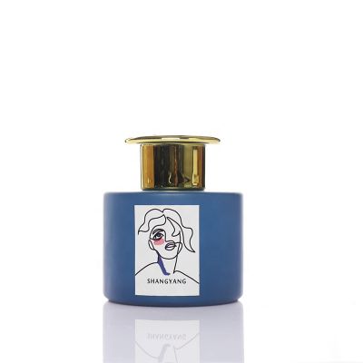 New Design Matte Blue Painting Glass Diffuser Bottle 