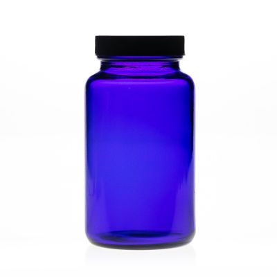 Pharmaceutical Grade 300 ml Empty Round Drug Pill Container 10 oz Blue Wide Mouth Glass Medical Bottle 