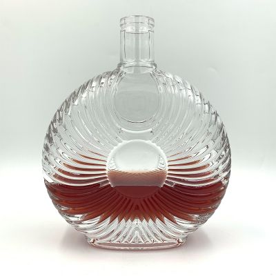 Special Texture 1000ml Round Wine Glass Bottle for Whisky Rum Vodka Brandy Liquor 