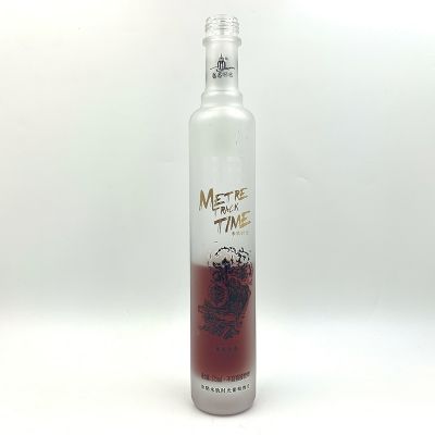 High Grade 375ml Transparent Matte Roasted Flower Glass Wine Bottle