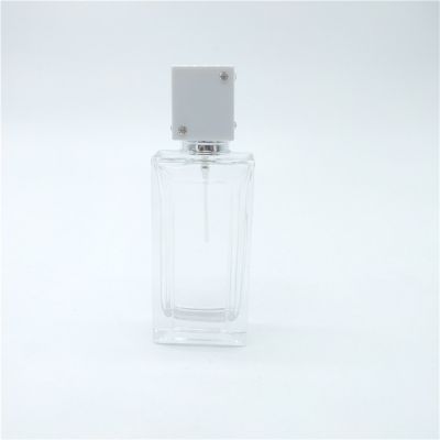 80ML vintage rectangle brand label empty glass bottle for perfume with crimping spray