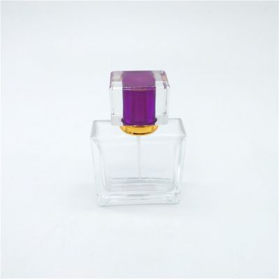 Purple acrylic cap frosted designer refill empty perfume glass bottle 50ml