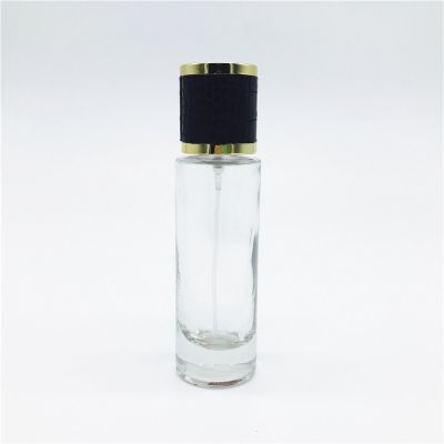 Clear empty glass 30ml empty spray perfume bottles with cap of leather wrapped 