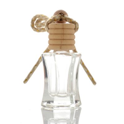 7ml 8ml car air freshener factory clear empty glass hanging car perfume bottle with wooden cap