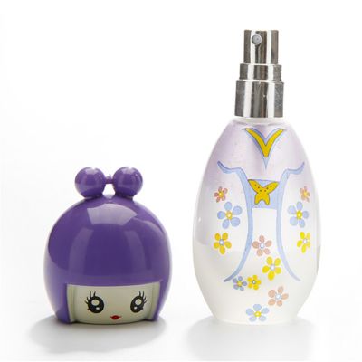 20ml new style cute doll cap egg shaped oval frosted decal oem design soft touch mini spray perfume glass bottle 