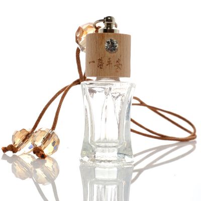 5ml Portable Mini car hanging air freshener perfume diffuser glass bottle with wooden cap 