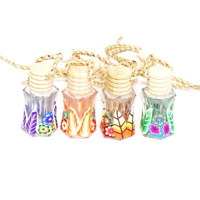 12ml wholesale empty designer wooden cap refillable hanging clay car perfume bottles glass 