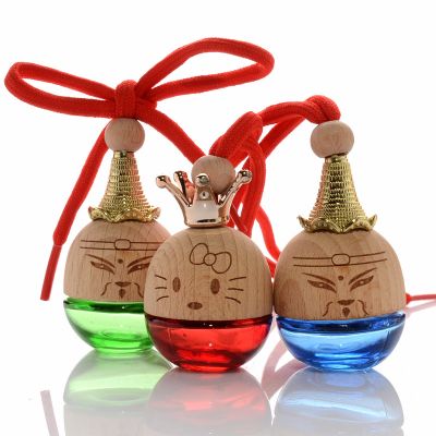 2018 New design car air outlet round wooden Hang rope cover Diffuser car perfume bottle 5ml 