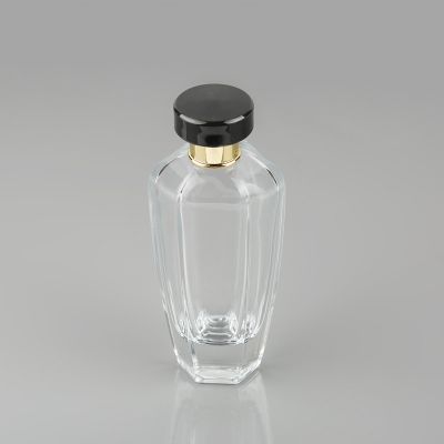 Glass bottle manufacturer glass bottle transparent perfume bottle with black cap 