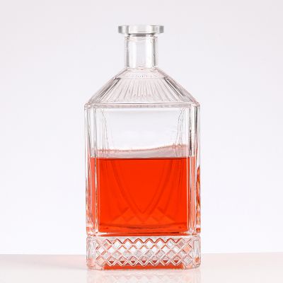 Factory supplier wholesale square relief vodka gin rum tequila drink bottle 750ml