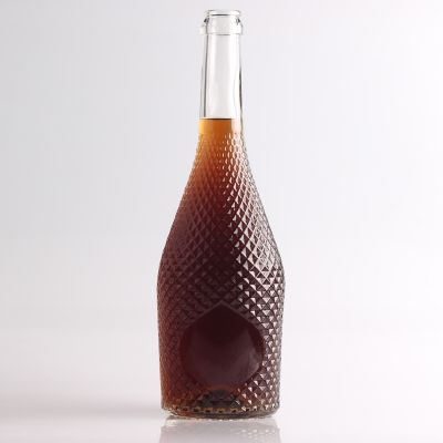 Best selling 750ml round transparent whisky bottle with cork or polymer cap