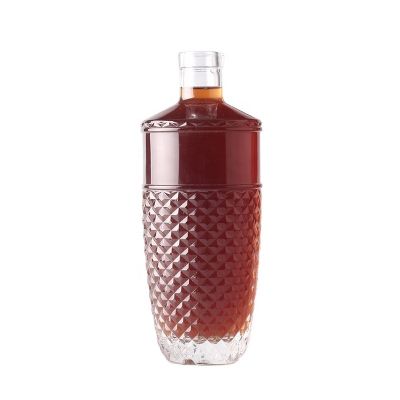 China Hot Sale In Stock Crystal Embossed Bottle For Vodka Whisky Rum 750ml Bottle Price With Cork 