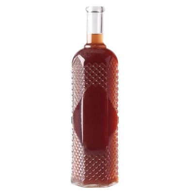 Embossed Glass Bottle For Vodka Brandy 250ml 300ml 750ml Glass Bottle For Vodka Brandy With Cork 