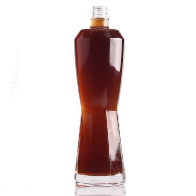 Unique Shape Slim Middle Wide Top Brandy Bottle Wide Base Screw Top 750ml Vodka Glass Bottle 