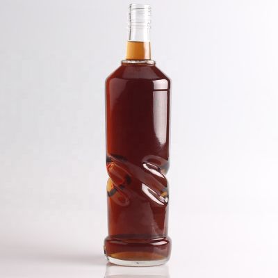 Custom Logo Ropp Finish 750ml Glass Bottles For Whiskey Creative Clear Round 75cl Whisky Bottle 